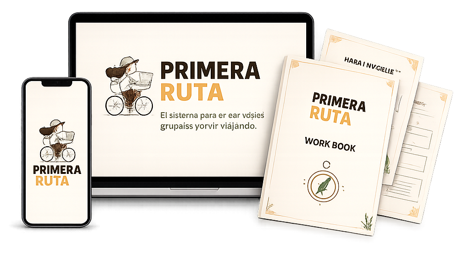 Primera Ruta en laptop, móvil y cuadernos de trabajo